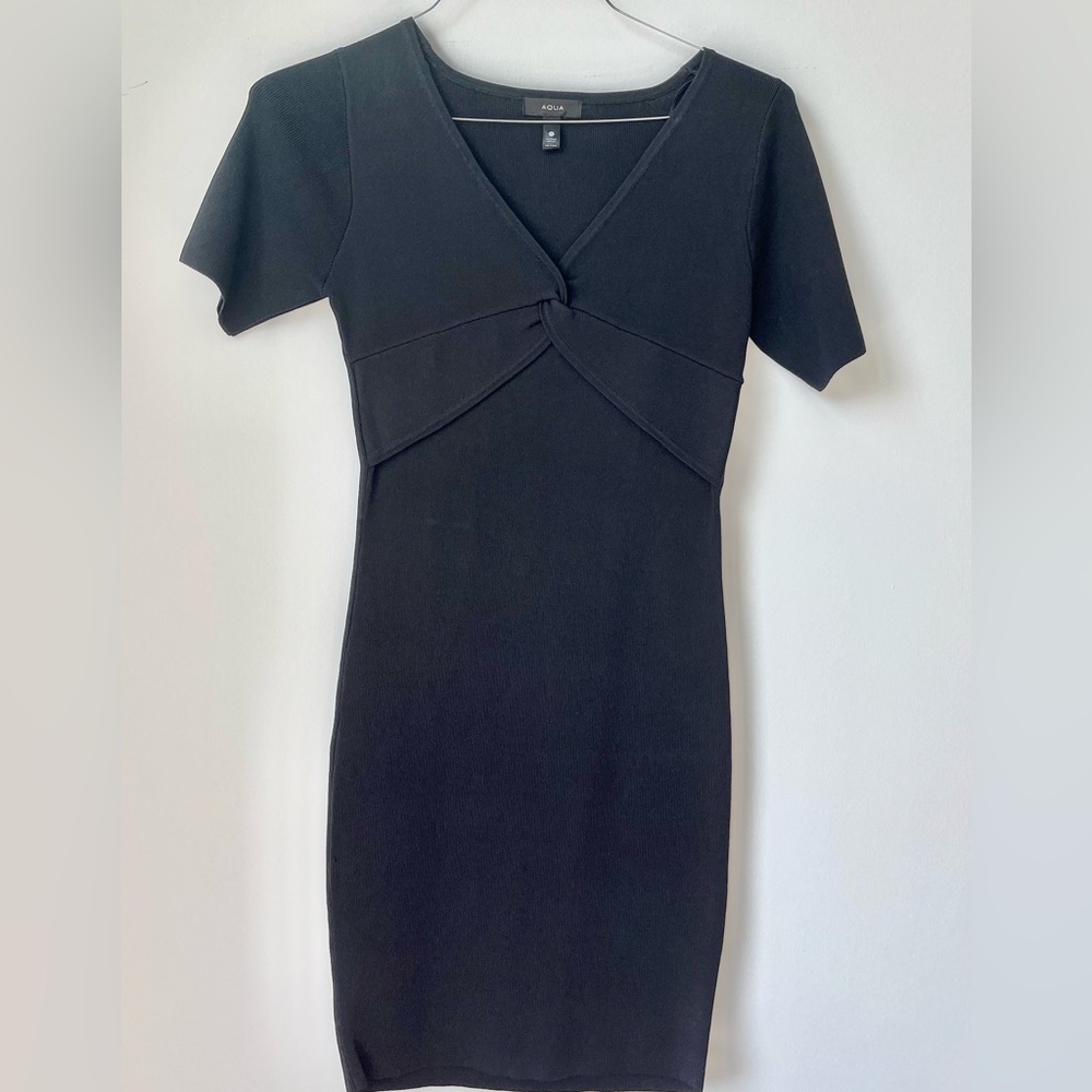 AQUA Black Fitted Short Sleeve Dress